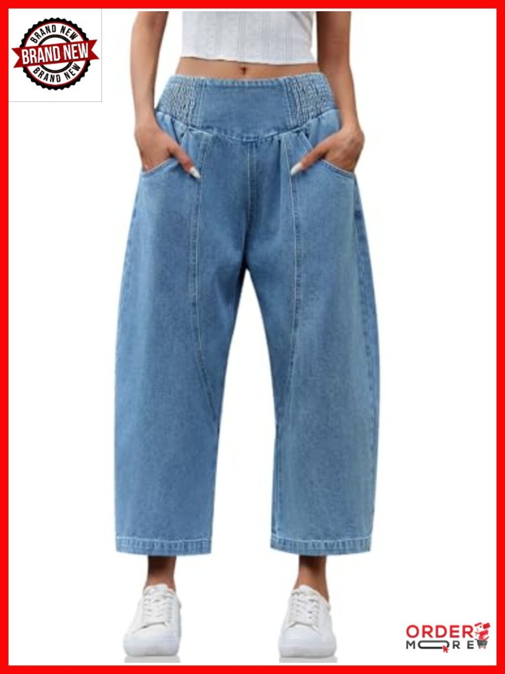 Wide Leg Cropped Jeans Baggy Boyfriend Mid Denim Pants